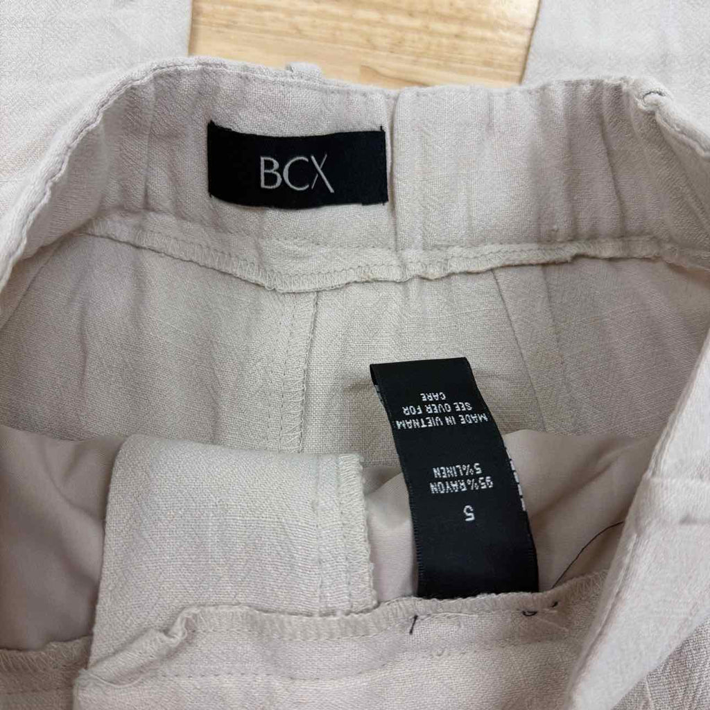 BCX Size 5 Pleat-Front Mid-Rise Wide-Leg Pants - Sand