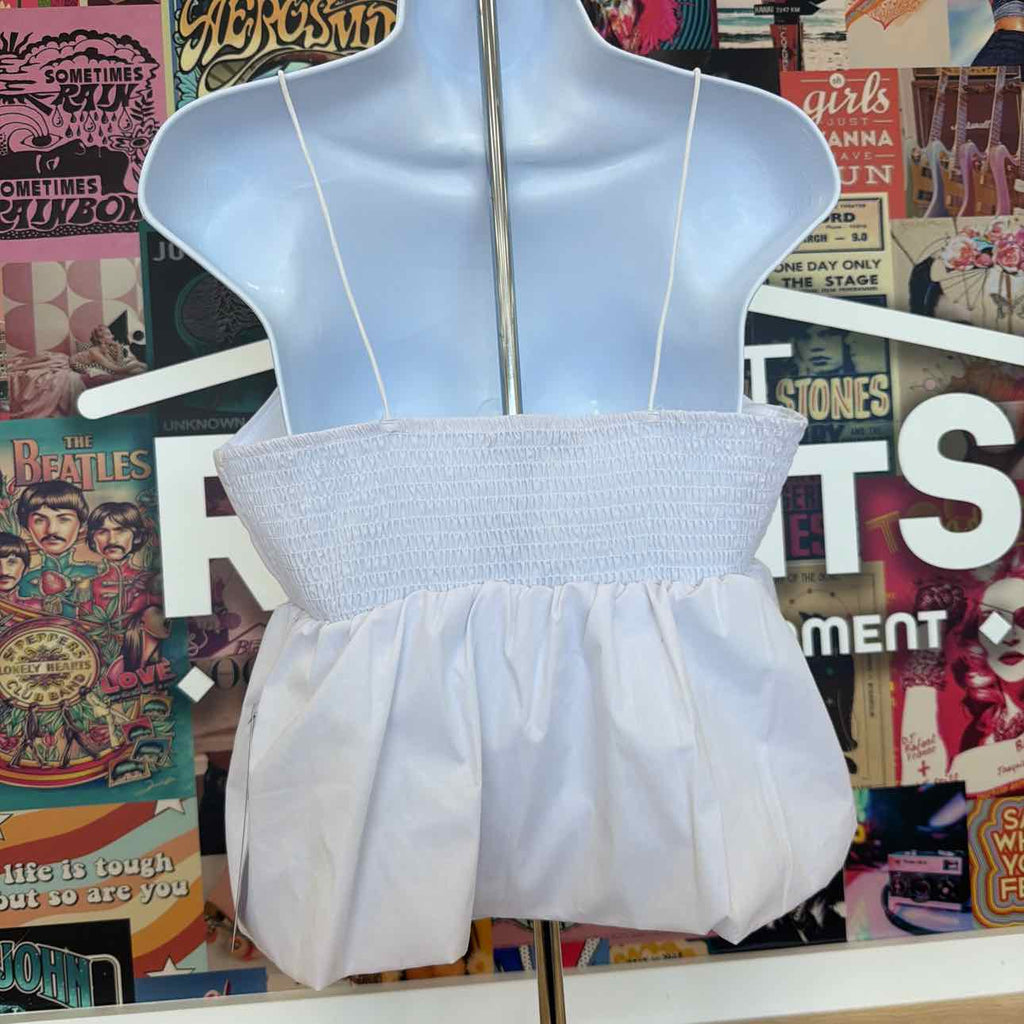 Madden Girl Size L Poplin Bubble Tank Top - Bright White