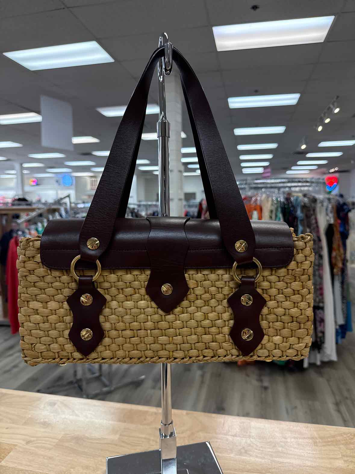 Michael Kors Santorini East West raffia bag Brown Leather