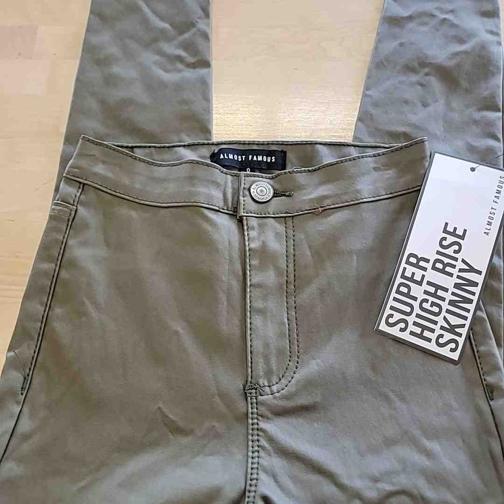 Almost Famous Size 0 Super High Rise Skinny Faux Leather Green Pants NWT