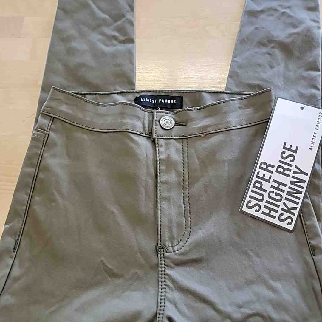 Almost Famous Size 0 Super High Rise Skinny Faux Leather Green Pants NWT