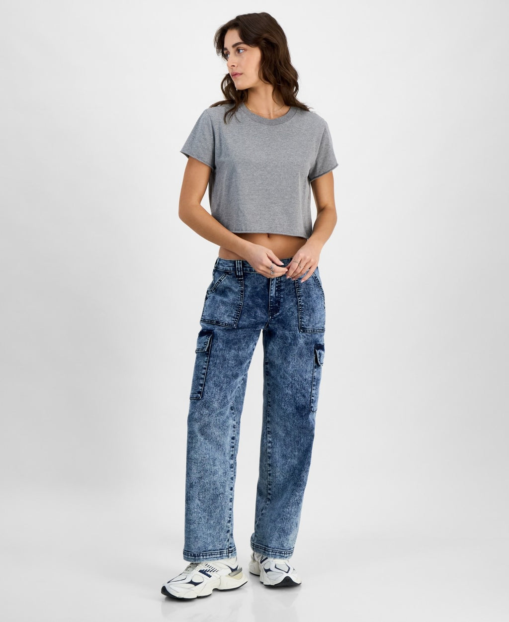 Madden Girl Size XL Wide-Leg Cargo Skater Jeans - Dark Wash