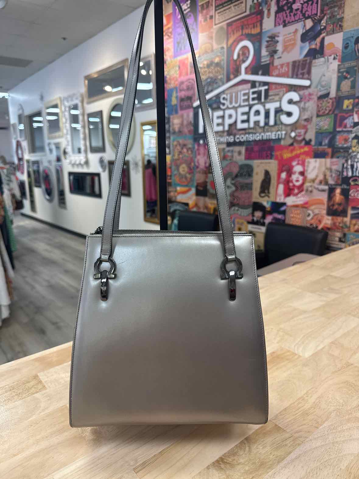 Salvatore Ferragamo Gunmetal Silver Shoulder Preloved Handbag