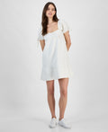 Planet Heart Size S  Juniors' Denim Puff-Sleeve Mini Dress - Off White Wash