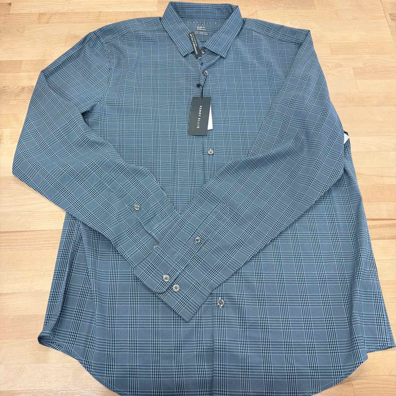 Perry Ellis Men's Slim-Fit Stretch Glen Plaid Button-Down Shirt