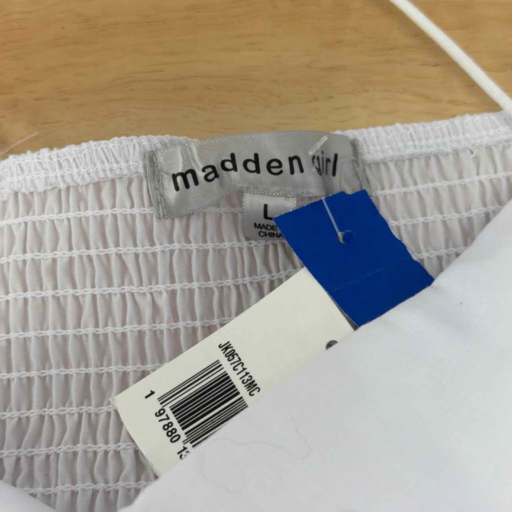 Madden Girl Size L Poplin Bubble Tank Top - Bright White