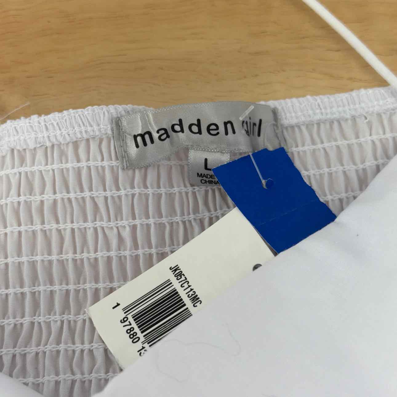 Madden Girl Size L Poplin Bubble Tank Top - Bright White