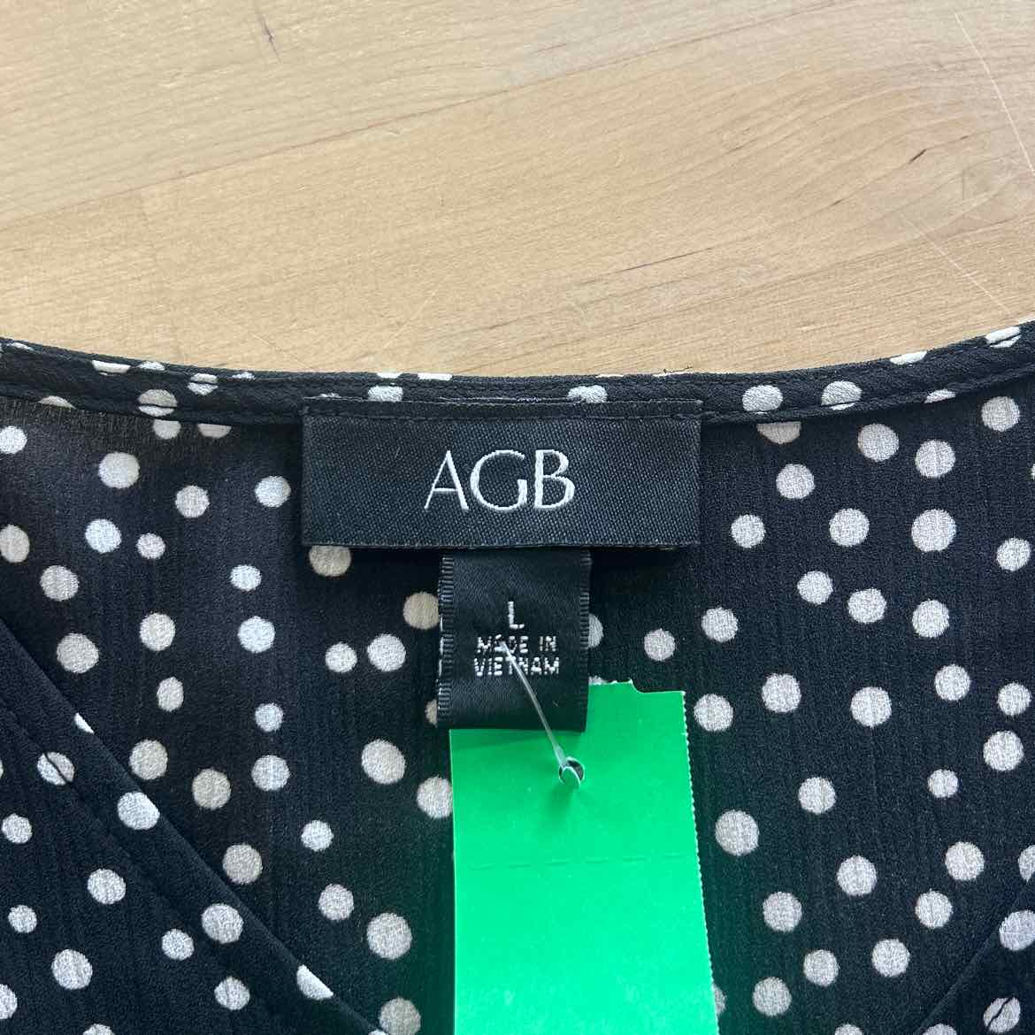 AGB Size L Black/White Polyester Preloved Blouse LS