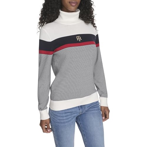 Tommy Hilfiger Women's Sportswear Long Sleeve Turtleneck Sweater, Ivory Multi St
