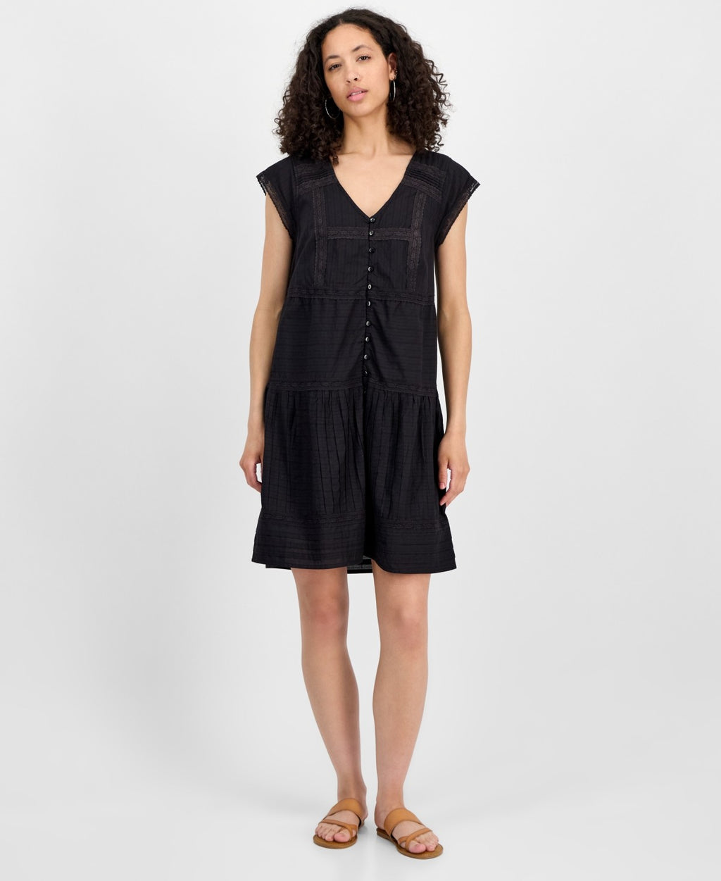 Lucky Brand Women's Cotton Button-Front Lace Mini Dress - Meteorite