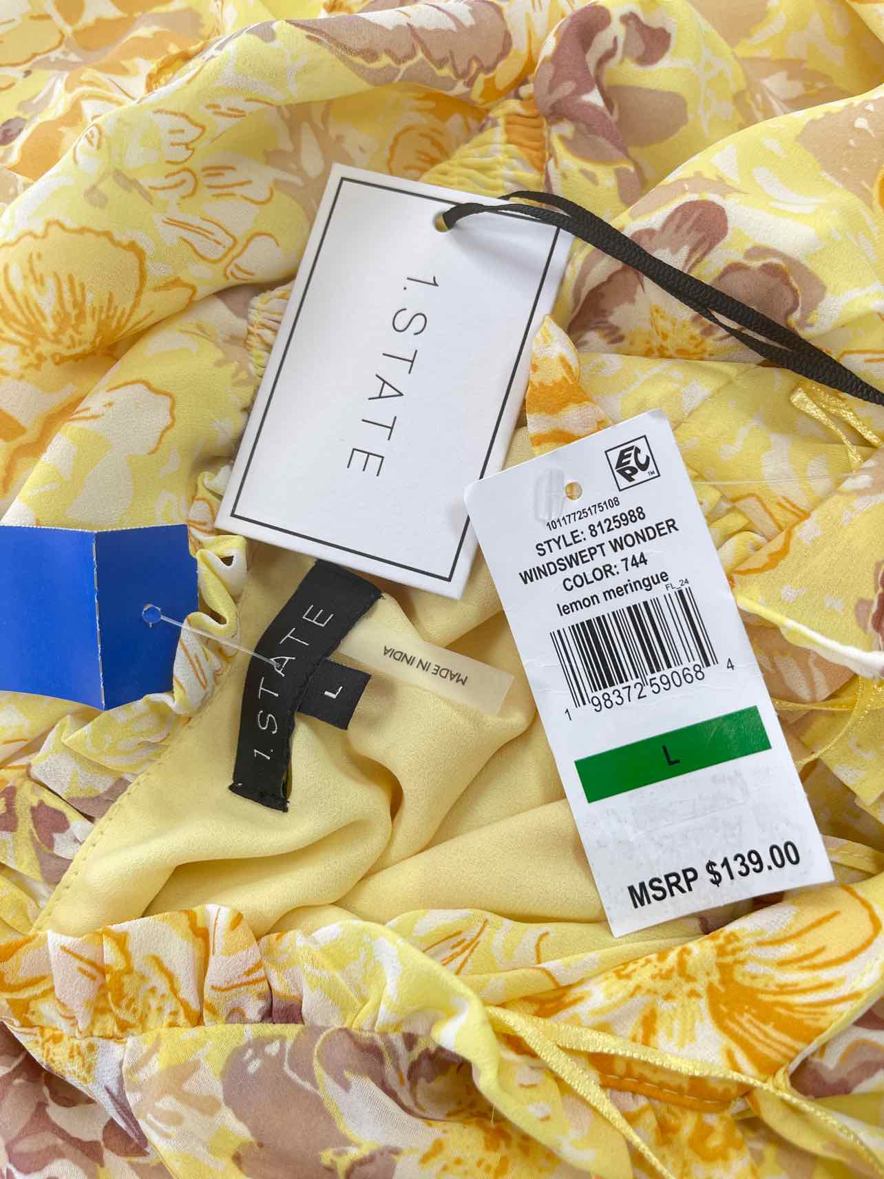 1.State Women's Tiered Floral-Print Flutter-Sleeve Maxi Dress - Lemon Meringue