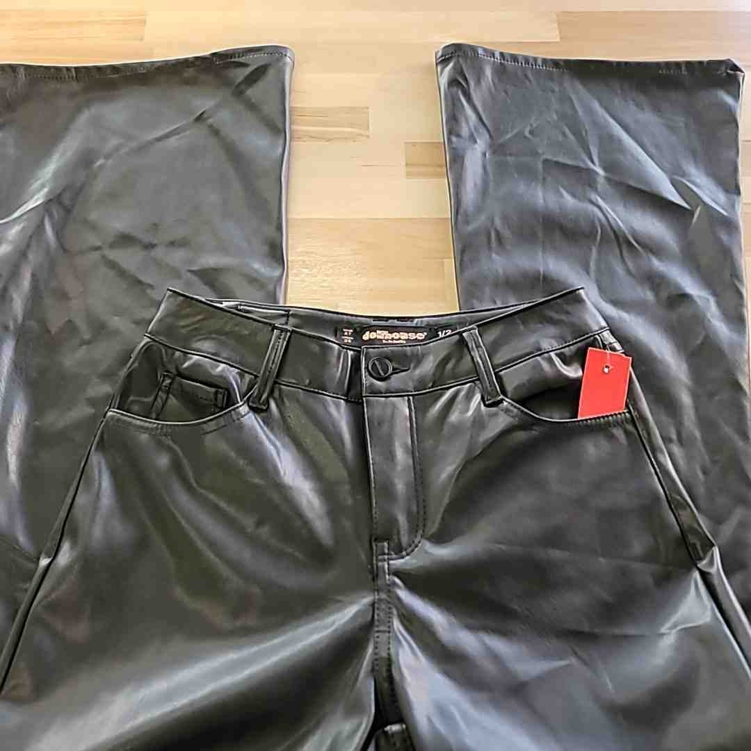 dollhouse Size 1/2 Black Faux Leather Hi Rise Flare Jeans