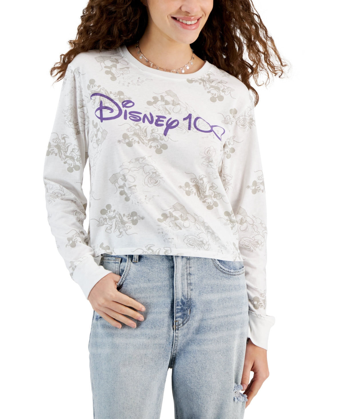 Disney Size XS white gray 100th Anniversary Long-Sleeve T-shirt NWT