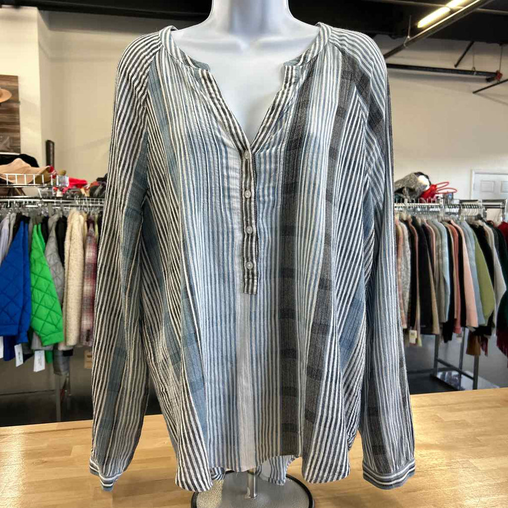 Lucky Brand Size L Blue White Blouse