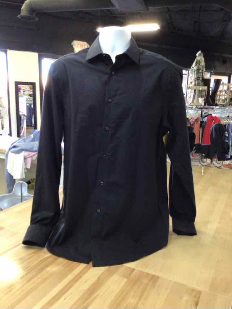 CALVIN KLEIN Mens Black Collared Classic Fit Button Down Shirt