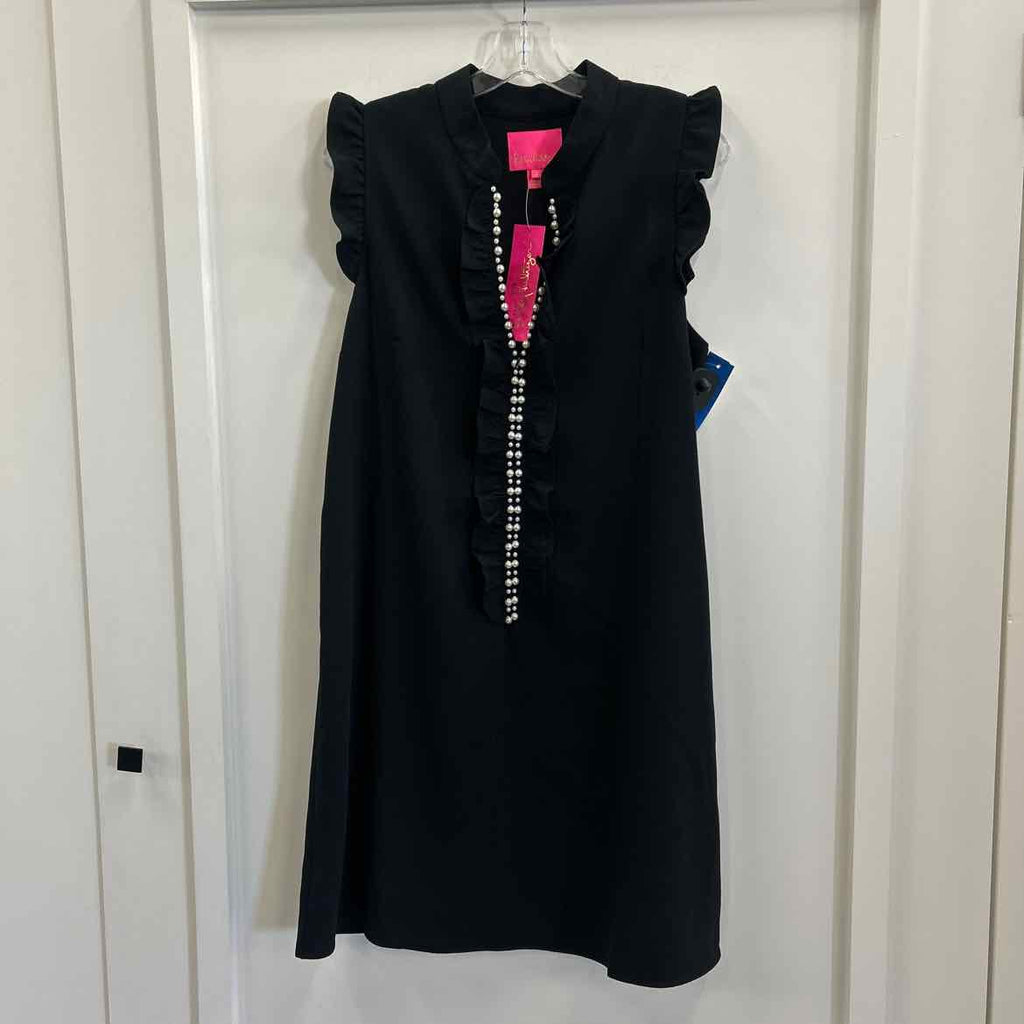 Lilly Pulitzer Size 10 Black New Dress Flutter Sleeve Shift Dress with Pearls
