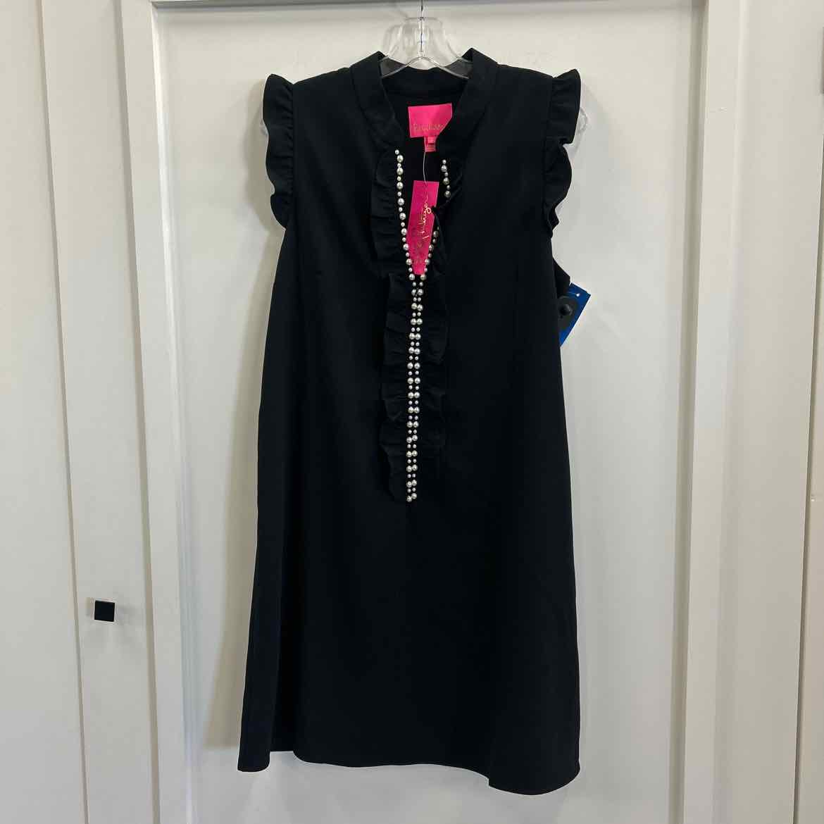 Lilly Pulitzer Size 10 Black New Dress Flutter Sleeve Shift Dress with Pearls