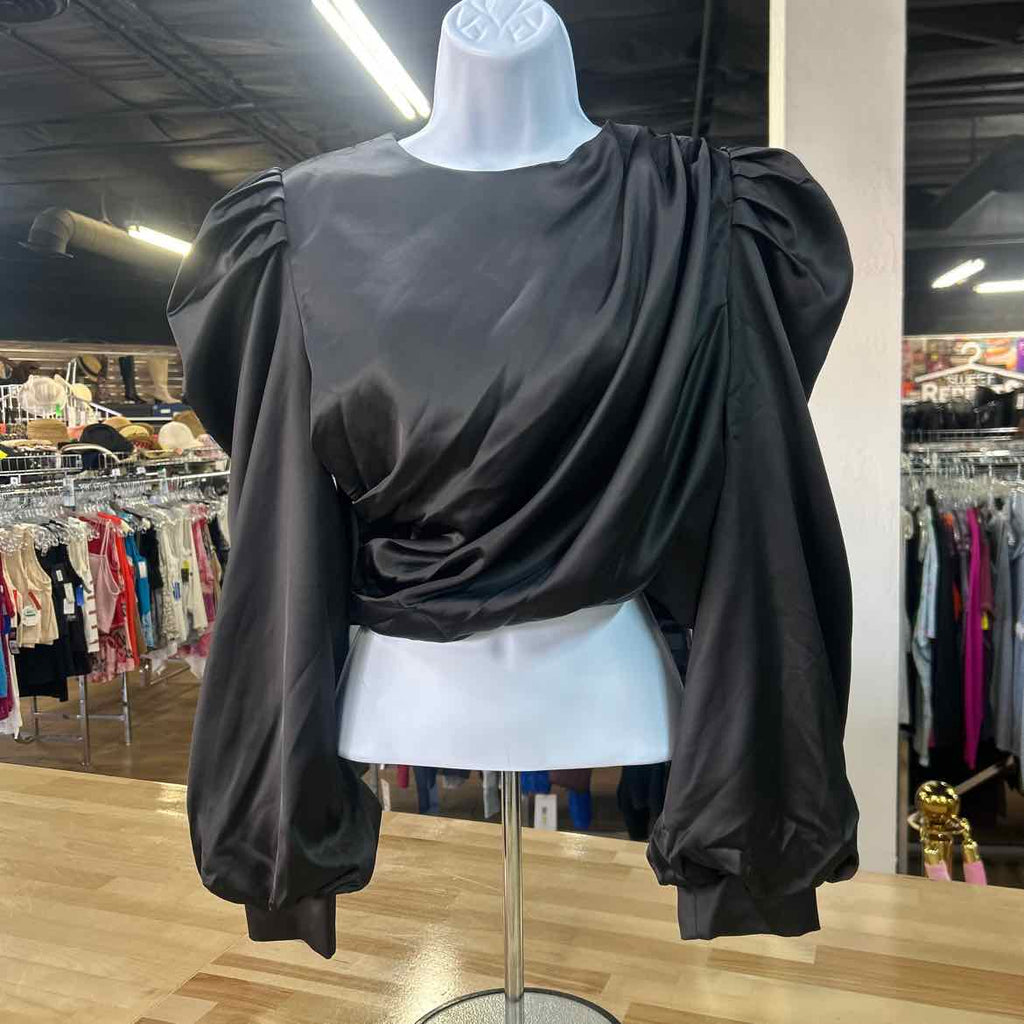 Anthropologie Size M Black Satin Preloved Blouse LS
