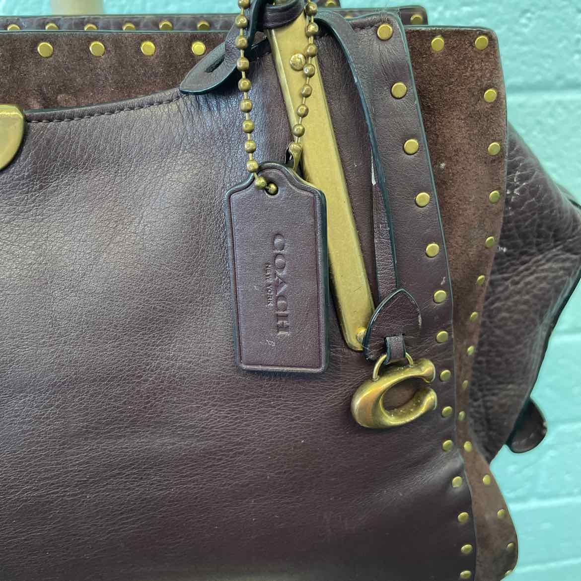 Coach Brown Boarder Rivets Dreamer 36 Lrg Satchel