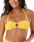 Roxy Size M Haleiwa Textured Bandeau Bikini Top - Yellow