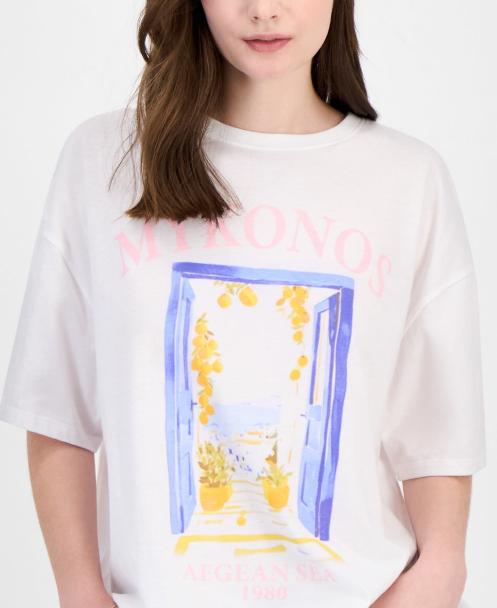 Grayson Threads, the Label Juniors' Mykonos Relaxed Graphic T-Shirt - White