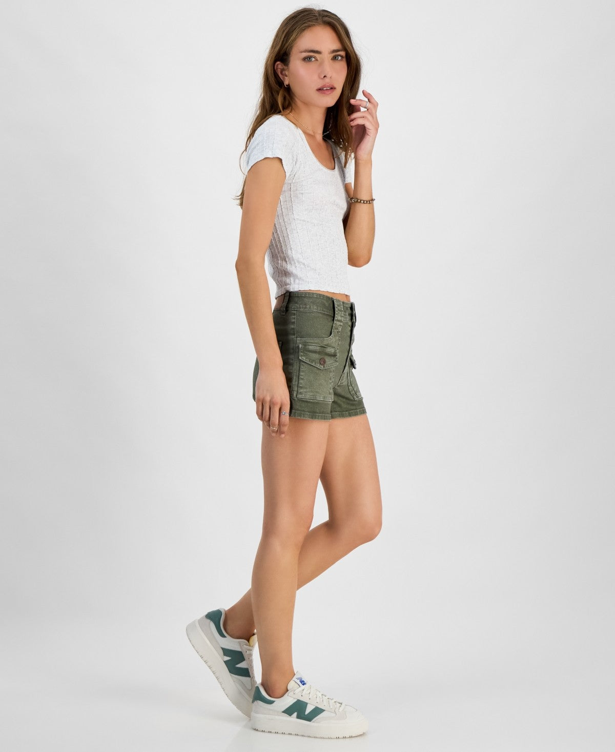 Dollhouse Juniors' High Rise Cargo Shorts - Army Green - 7/8