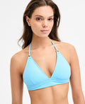 becca Size L Modern Edge Textured Rib Halter Bikini Top