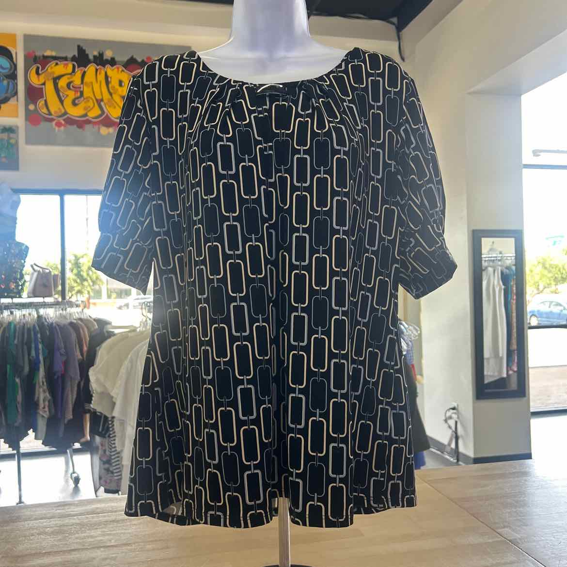 Notations Size L Black Polyester Preloved Blouse SS