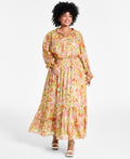 Vince Camuto Plus Size Smocked-Waist Floral Maxi Dress - Crushed Orange