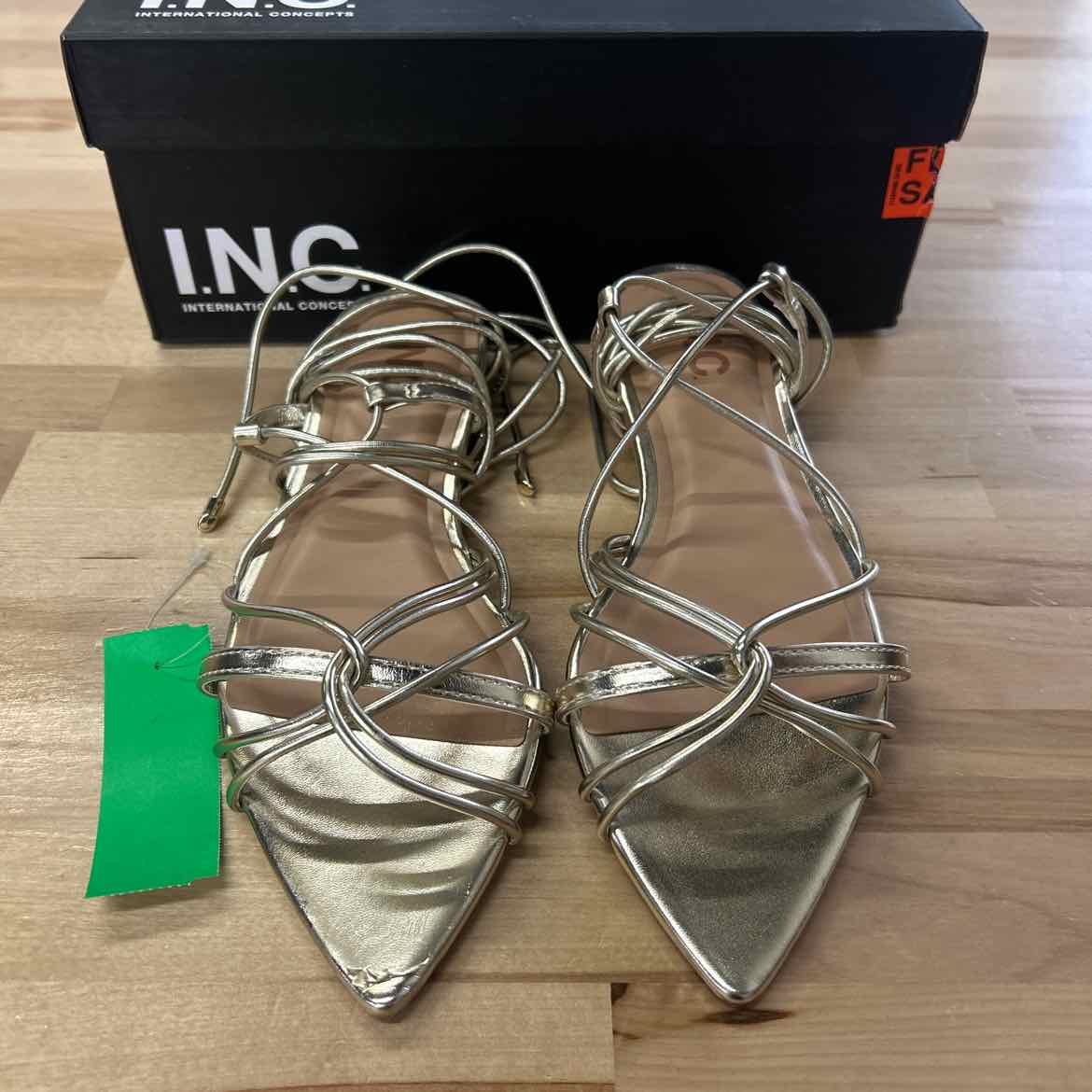 I.n.c. International Concepts Women's Kharmaa Lace-up Flat Sandals - Gold - 7