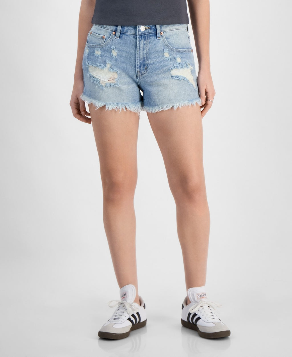 Madden Girl Juniors' Festival High-Rise Distressed Shorts - Light Wash - 3