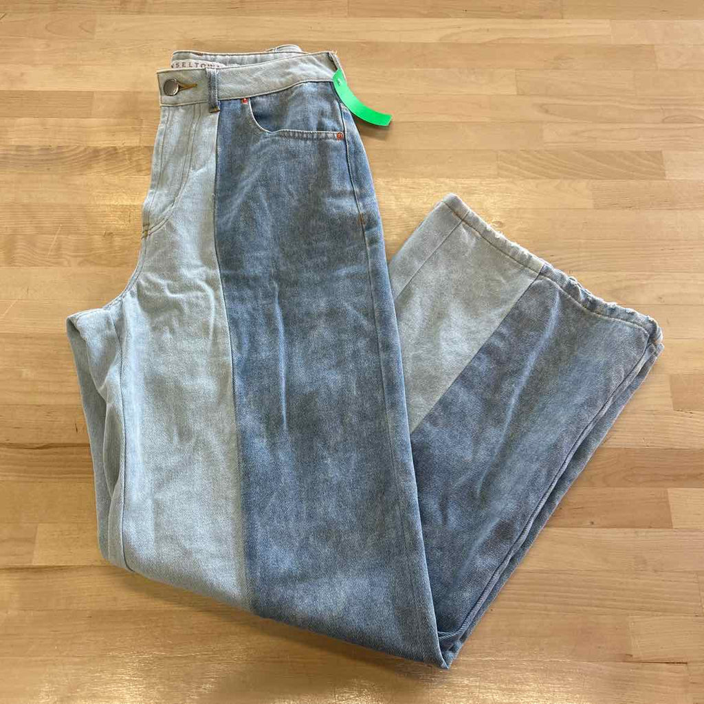 Tinseltown Juniors' High-Rise Wide-Leg Colorblocked Jeans - Med/light Colorblock