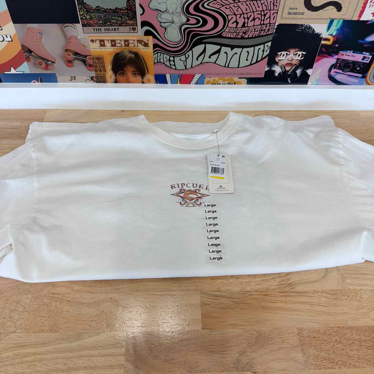 Rip Curl Size L Cotton Butterfly Crewneck T-Shirt - Bone