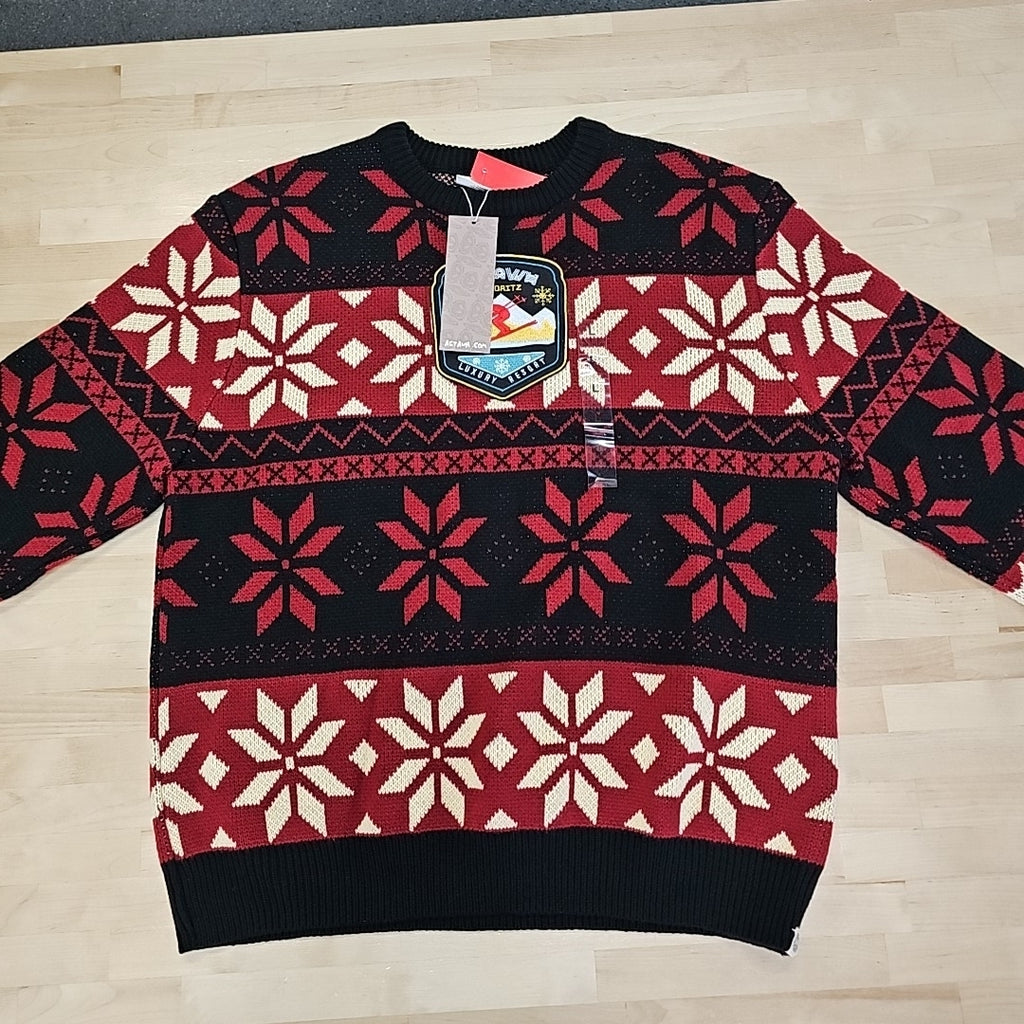 AGTAWH St Moritz Sweater Mens Large Red Black Nordic Snowflake Ski Resort Patch