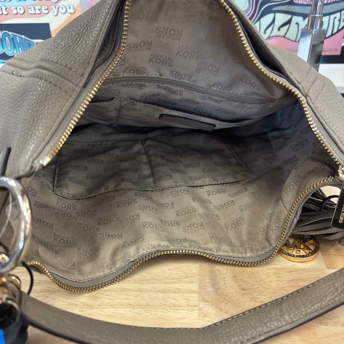 Michael Kors Taupe Pebbled Leather Preloved Handbag