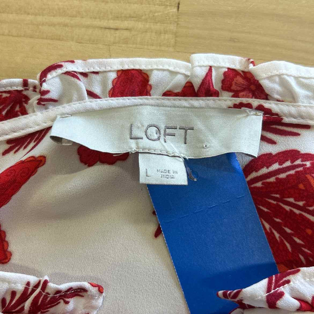 Loft Size L White Red Preloved Blouse LS