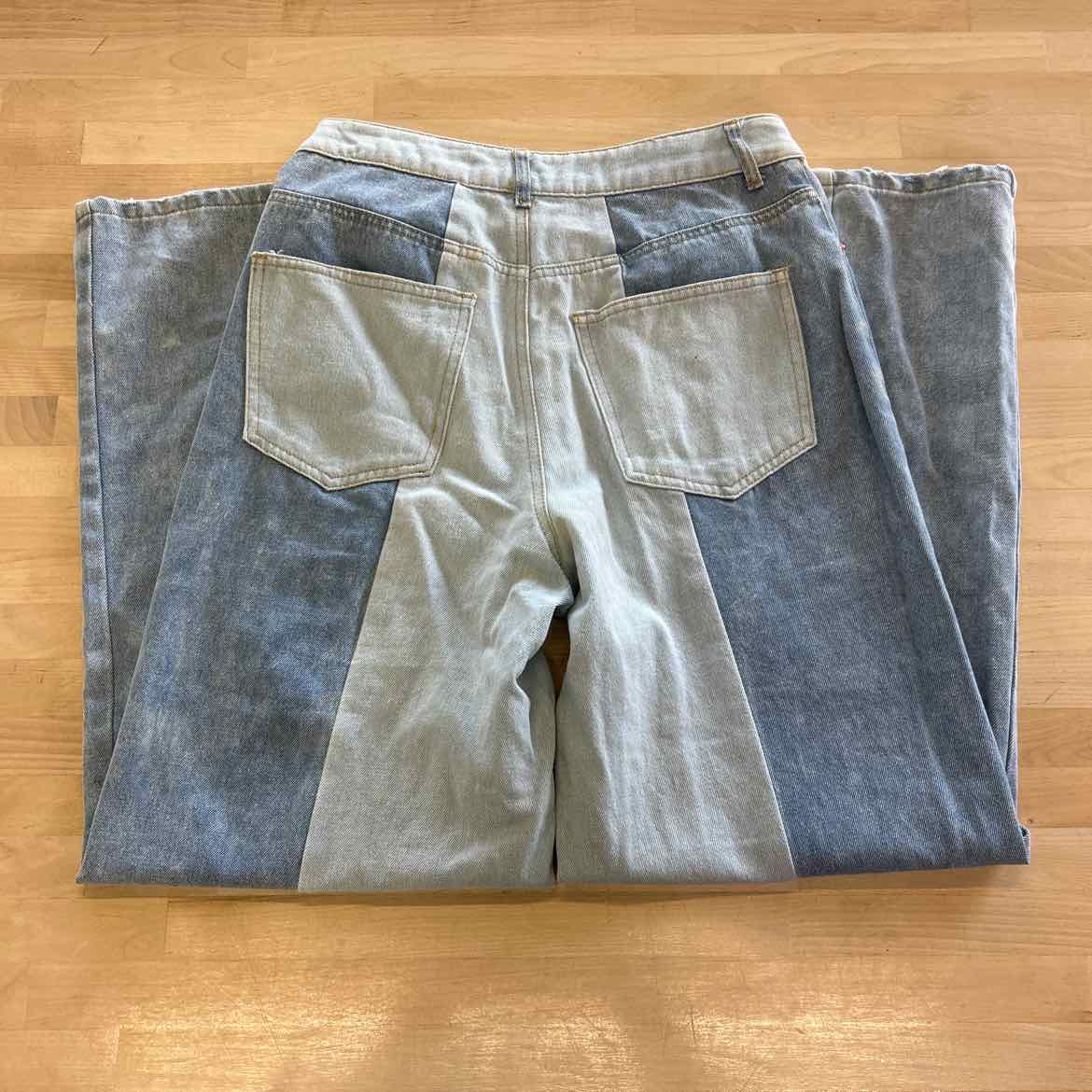 Tinseltown Juniors' High-Rise Wide-Leg Colorblocked Jeans - Med/light Colorblock