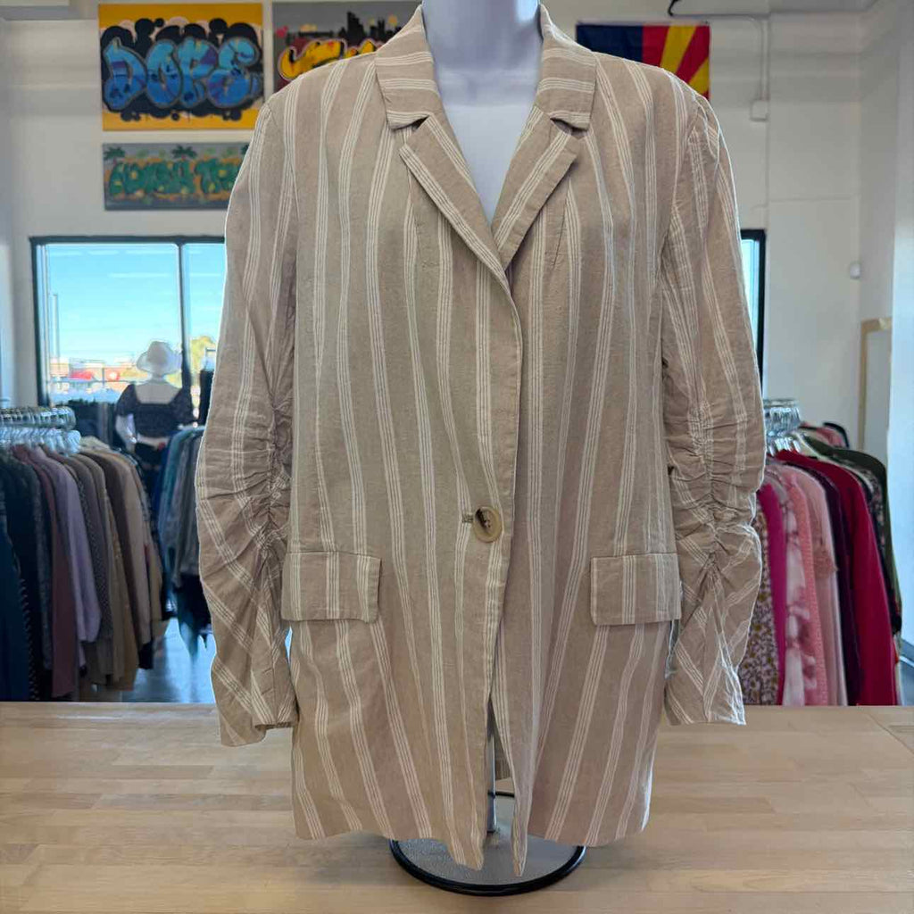Free People Size XS White/Beige Linen Cotton New Blazer