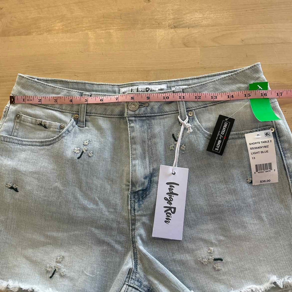 Indigo Rein Juniors' Embroidered Floral Frayed-Hem Denim Shorts - Light Blue