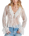 Steve Madden Size XL Hampton Sheer Ruffle Lace Blouse