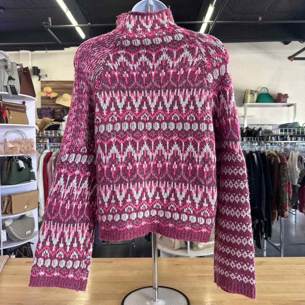 Steve Madden Women's Indie Fair Isle Mock-Neck Sweater - Fuschia