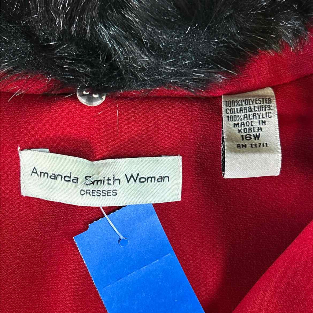 Amanda Smith Size 16 Red Black Faux Fur New Twinsets