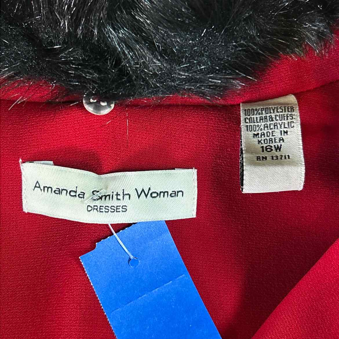 Amanda Smith Size 16 Red Black Faux Fur New Twinsets