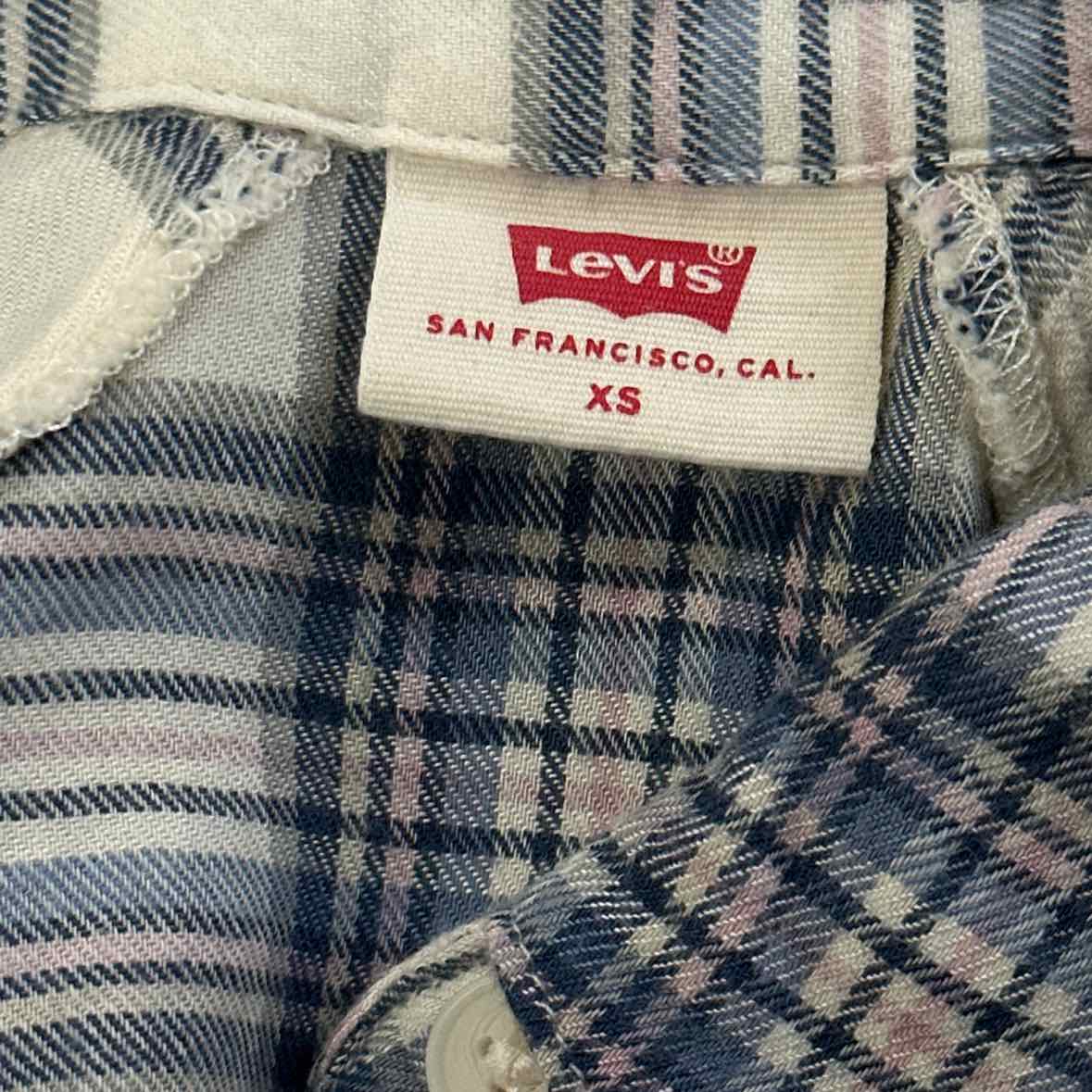 Levi's Size XS Pink Blue Button Down Harrison Raglan Shirt- Clayton Plaid Indigo