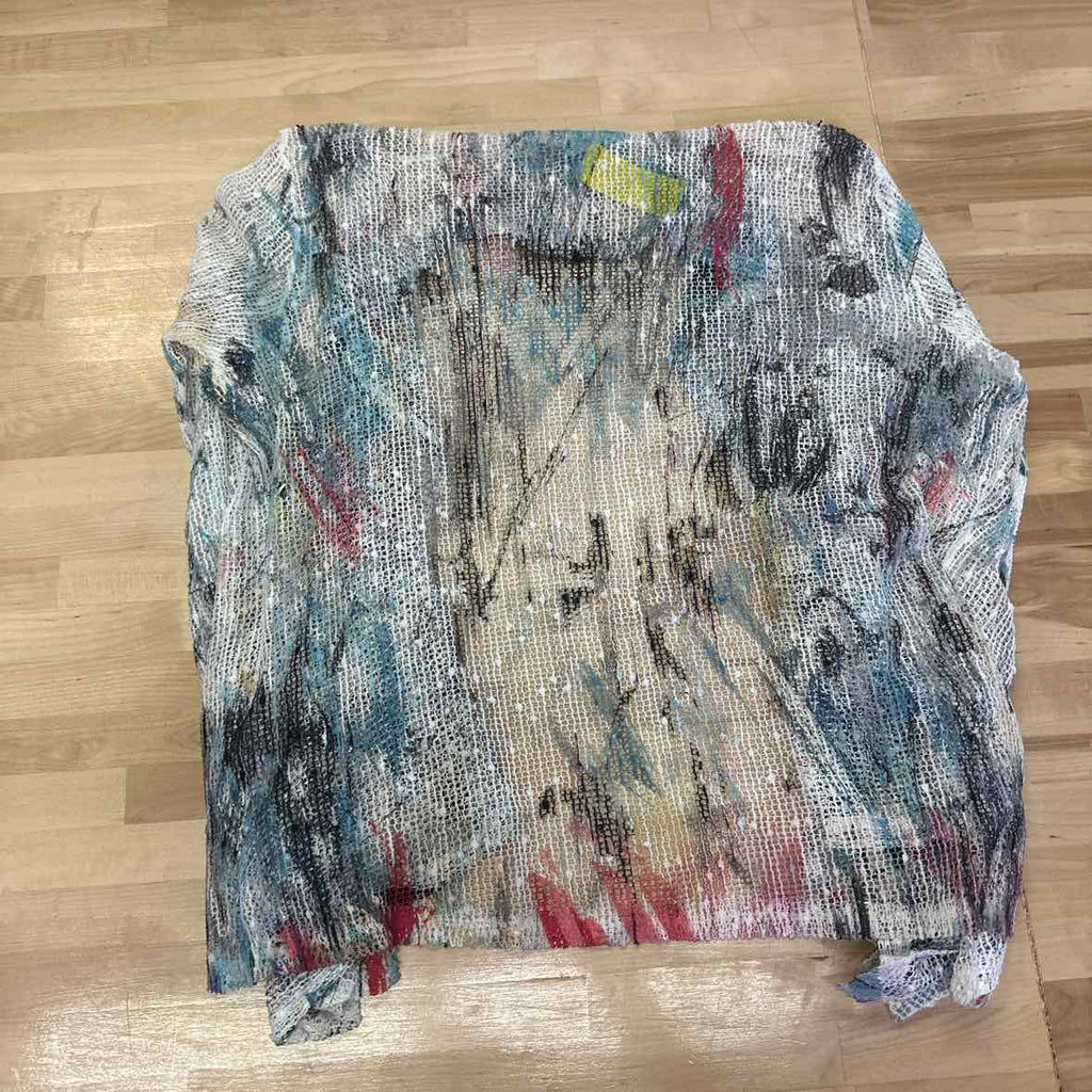 Jess & Jane Size L Blue Print Knit Duster