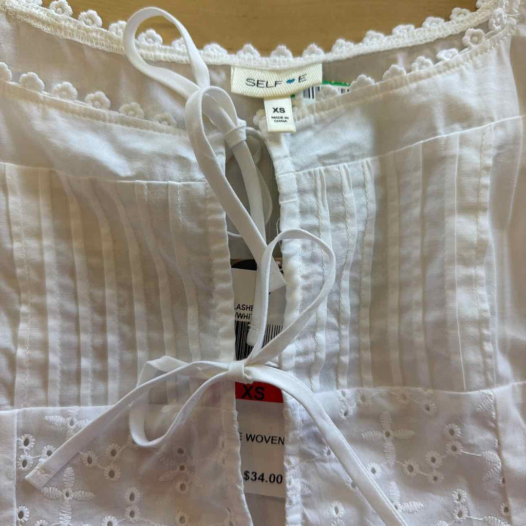 Self Esteem Juniors' Tie-Front Eyelet Top - White