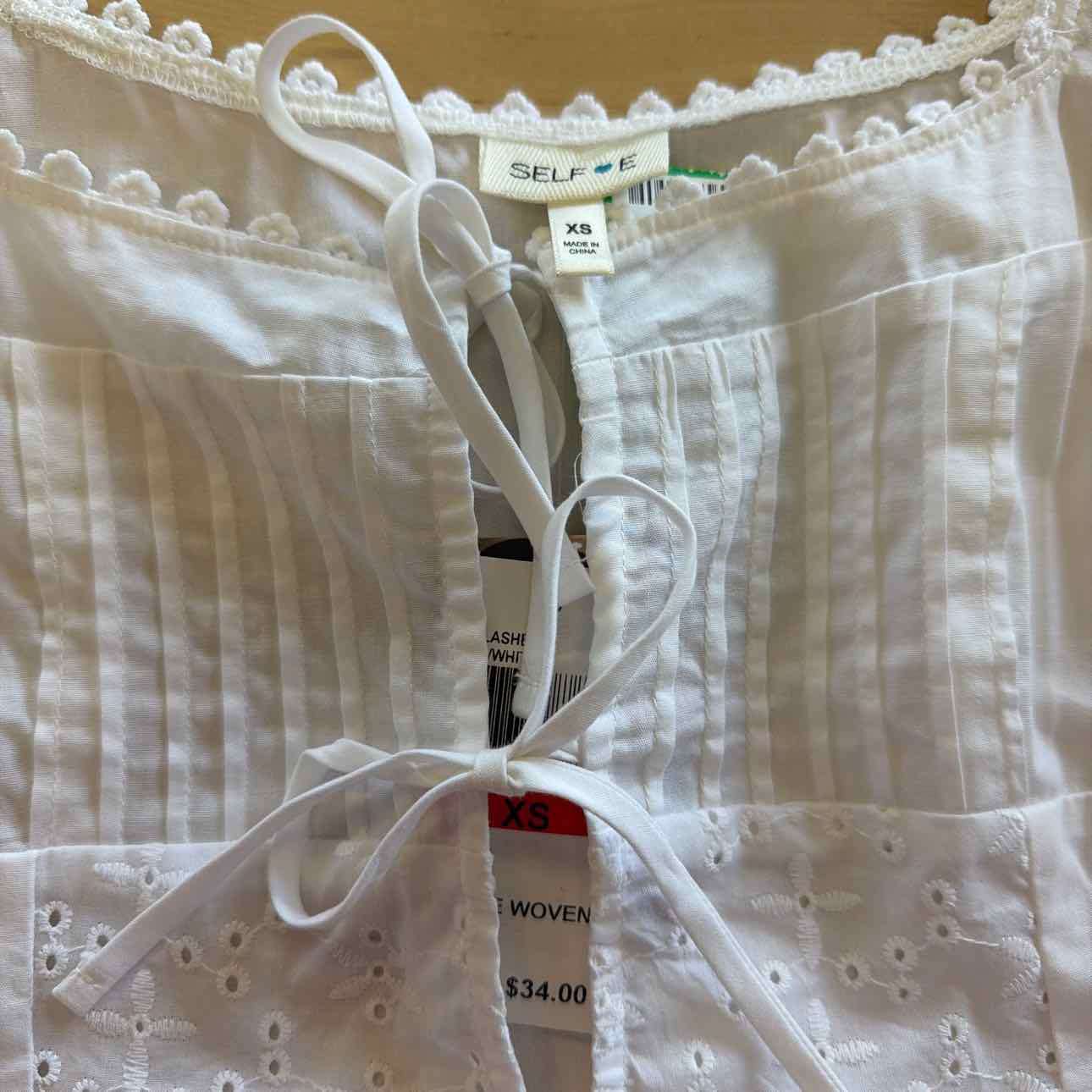 Self Esteem Juniors' Tie-Front Eyelet Top - White