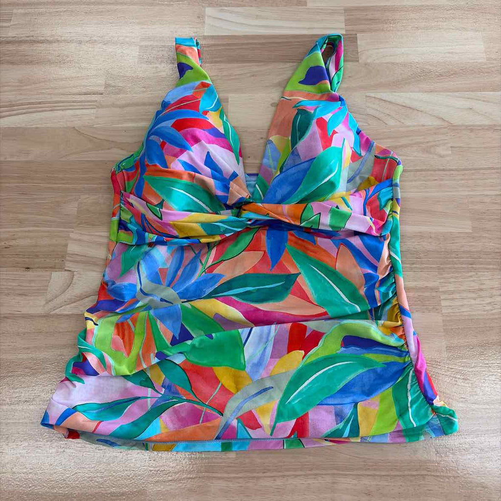 La Blanca Size 12 Over the Shoulder Tankini Swimsuit Top Multicolor Tropical