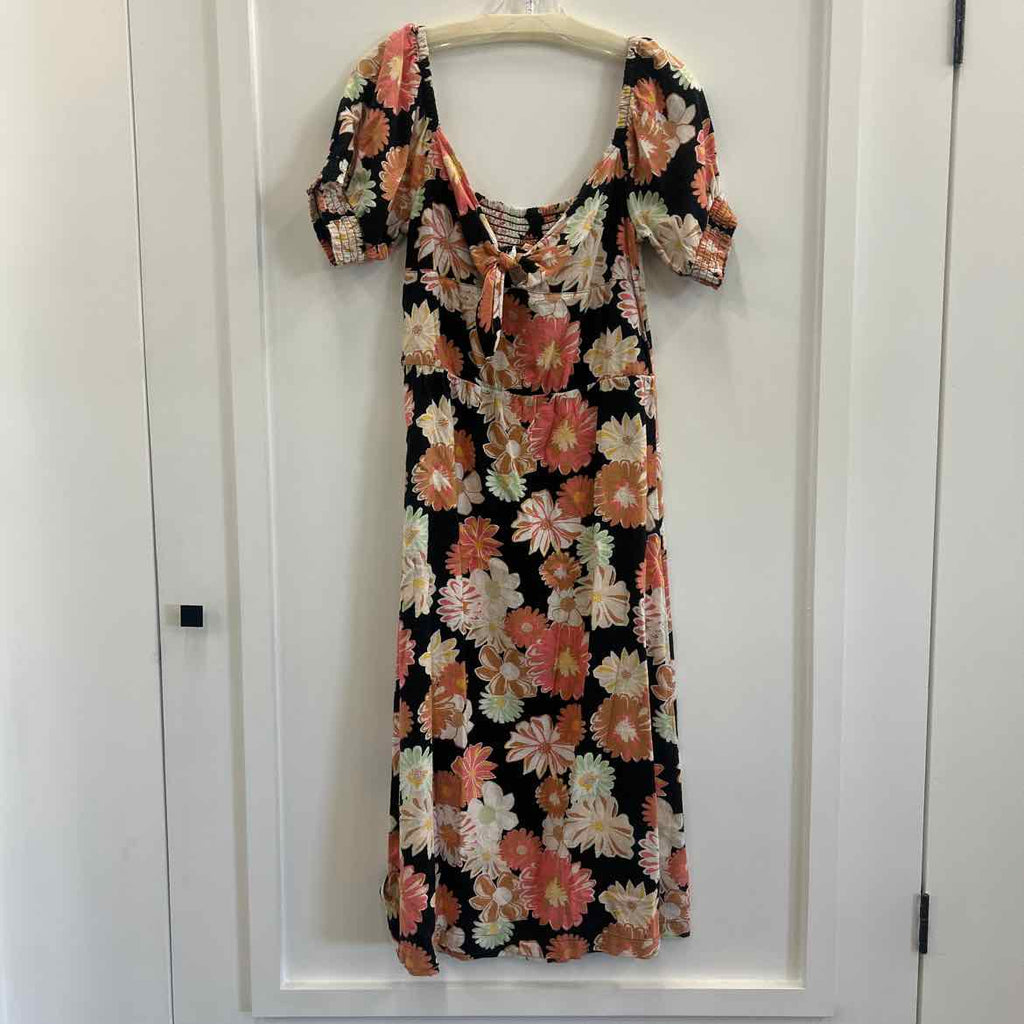 Roxy Size M Summertime Feeling Puff-Sleeve Dress - Anthracite Boogie Chillen