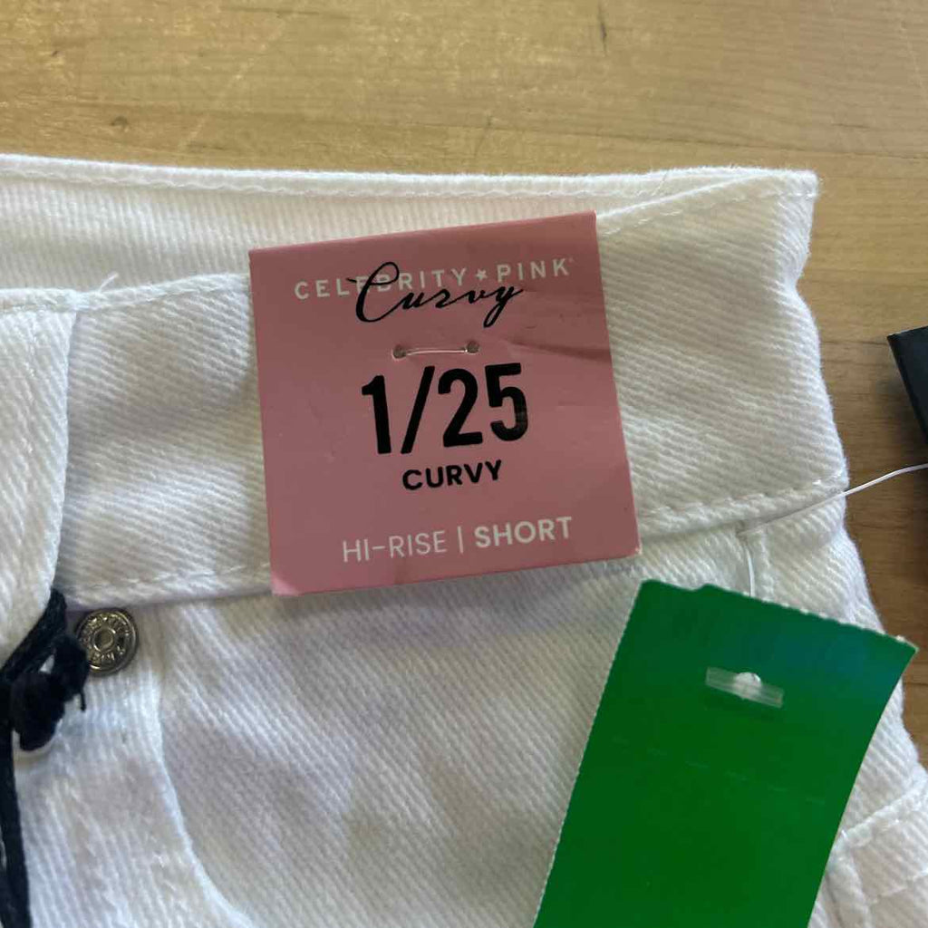 Celebrity Pink Juniors' 4" High-Rise Curvy Denim Shorts - White - 1